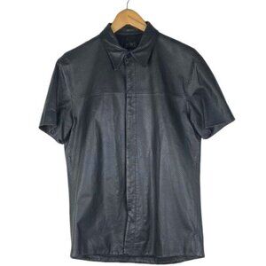 BCBG MAXAZRIA Vintage Black Leather Perforated Button Up Shirt US M